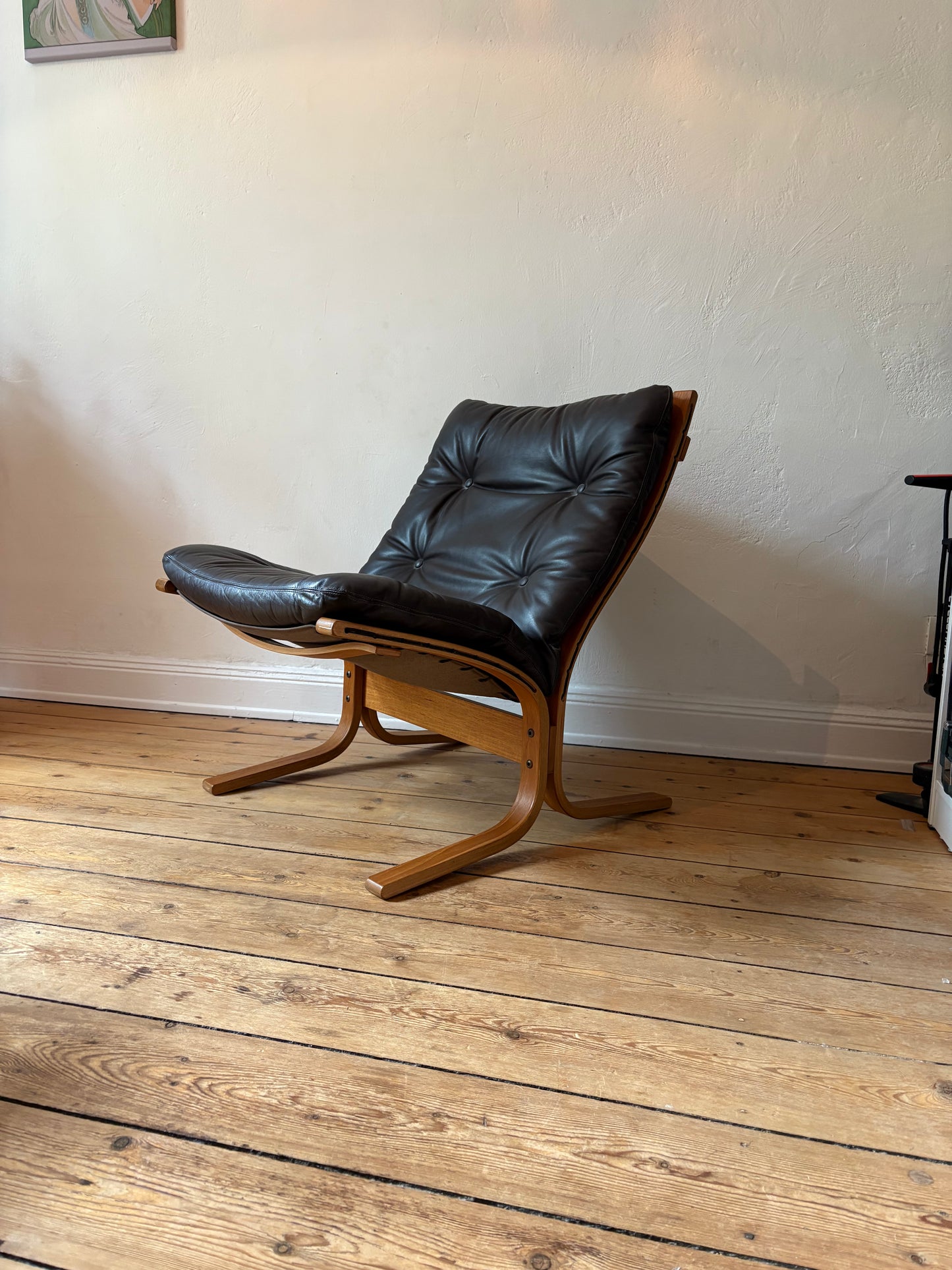 Midcentury Teakholz Lounge chair mit braunem Leder